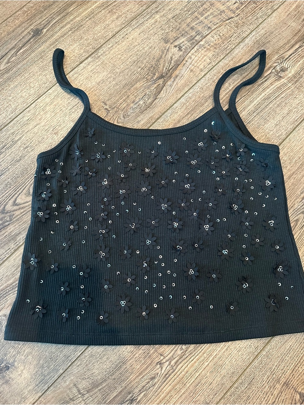 J. Crew Embellished Cropped Black Tank Top XL NWT